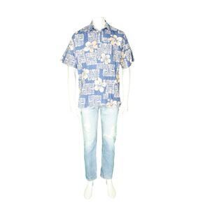 Go Barefoot Flower Floral Orchid Hawaiian Aloha Tropical Tribal Camp Shirt M
